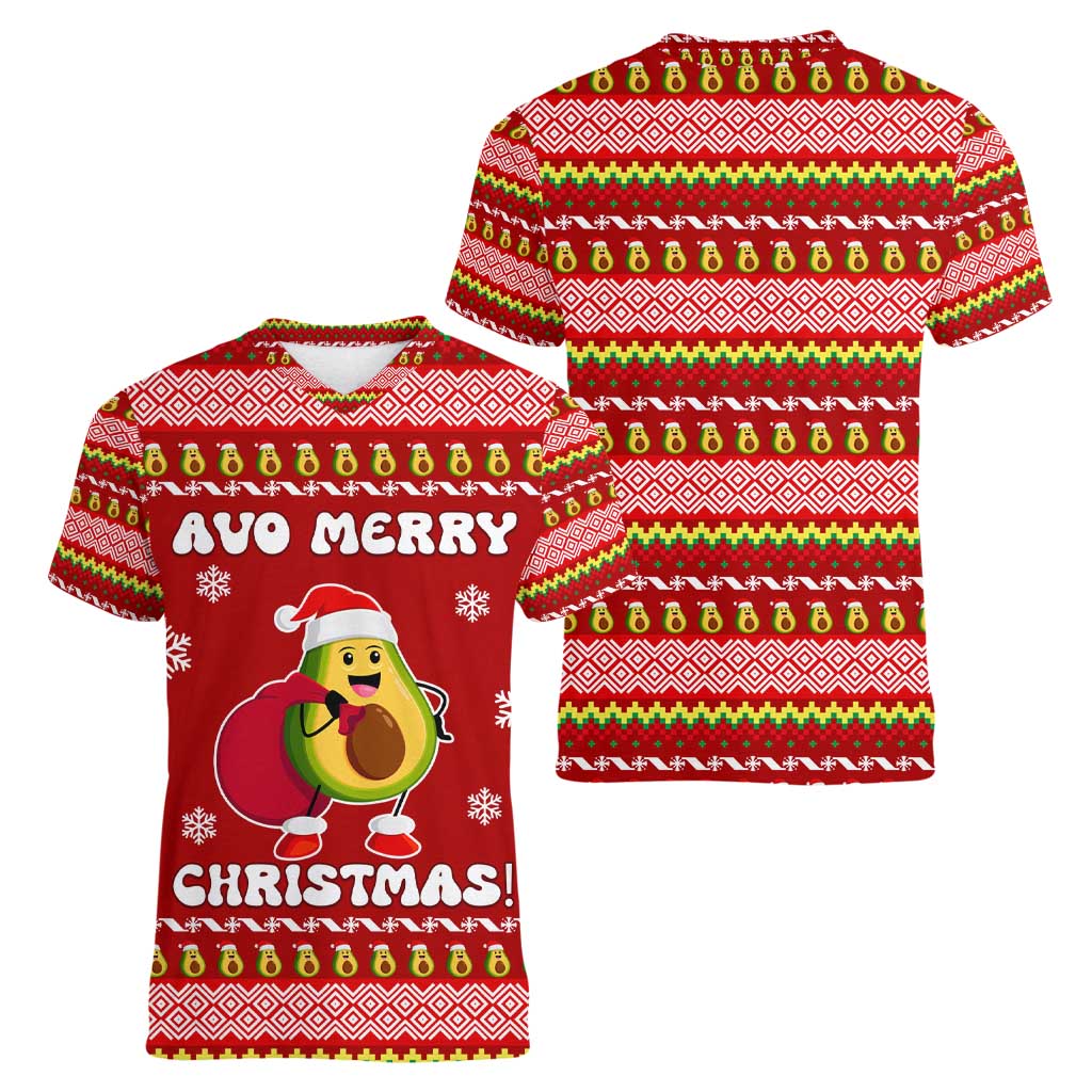 Avo Merry Christmas Women V-Neck T-Shirt Xmas Holiday Patterns - Wonder Print Shop