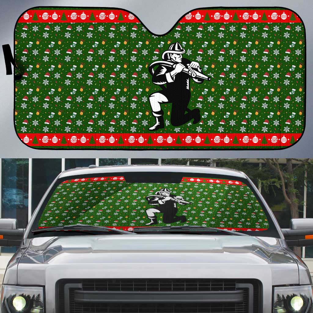 Awesome Firefighter Christmas Auto Sun Shade Xmas Holiday Patterns - Wonder Print Shop