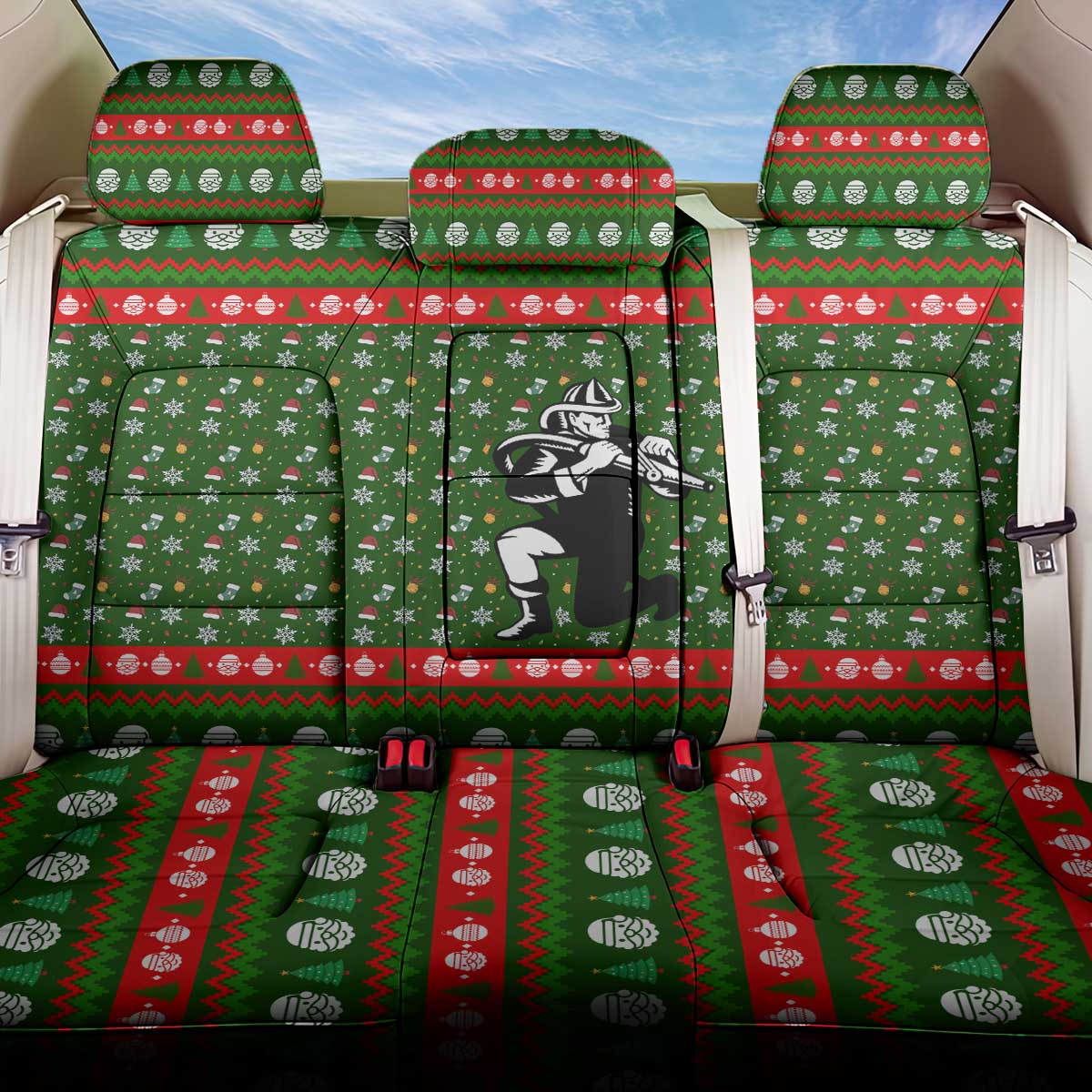 Awesome Firefighter Christmas Back Car Seat Cover Xmas Holiday Patterns - Wonder Print Shop