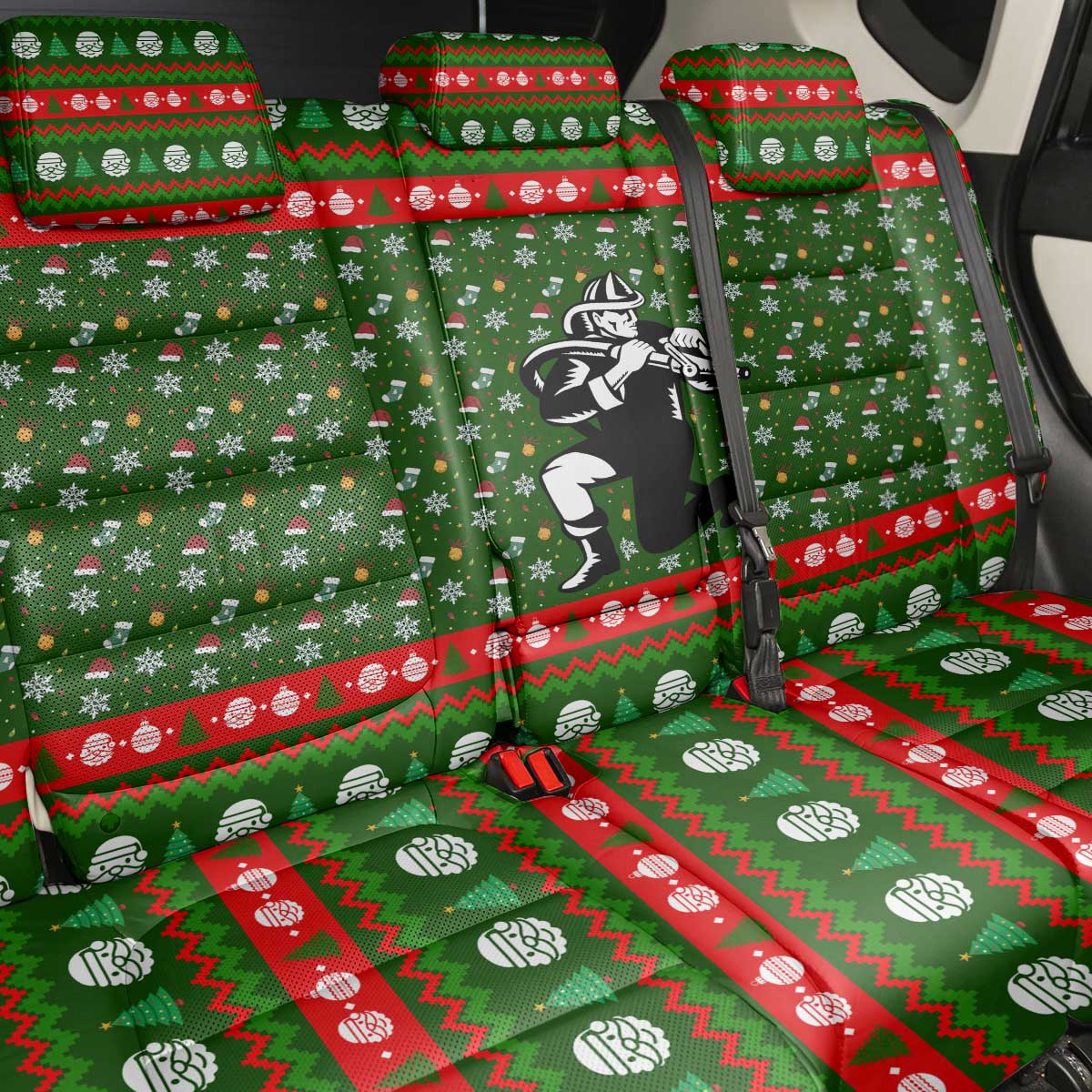 Awesome Firefighter Christmas Back Car Seat Cover Xmas Holiday Patterns - Wonder Print Shop