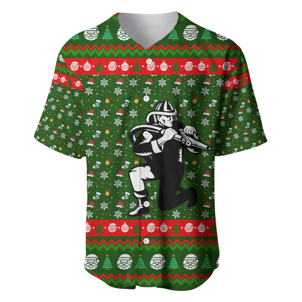 Awesome Firefighter Christmas Baseball Jersey Xmas Holiday Patterns - Wonder Print Shop