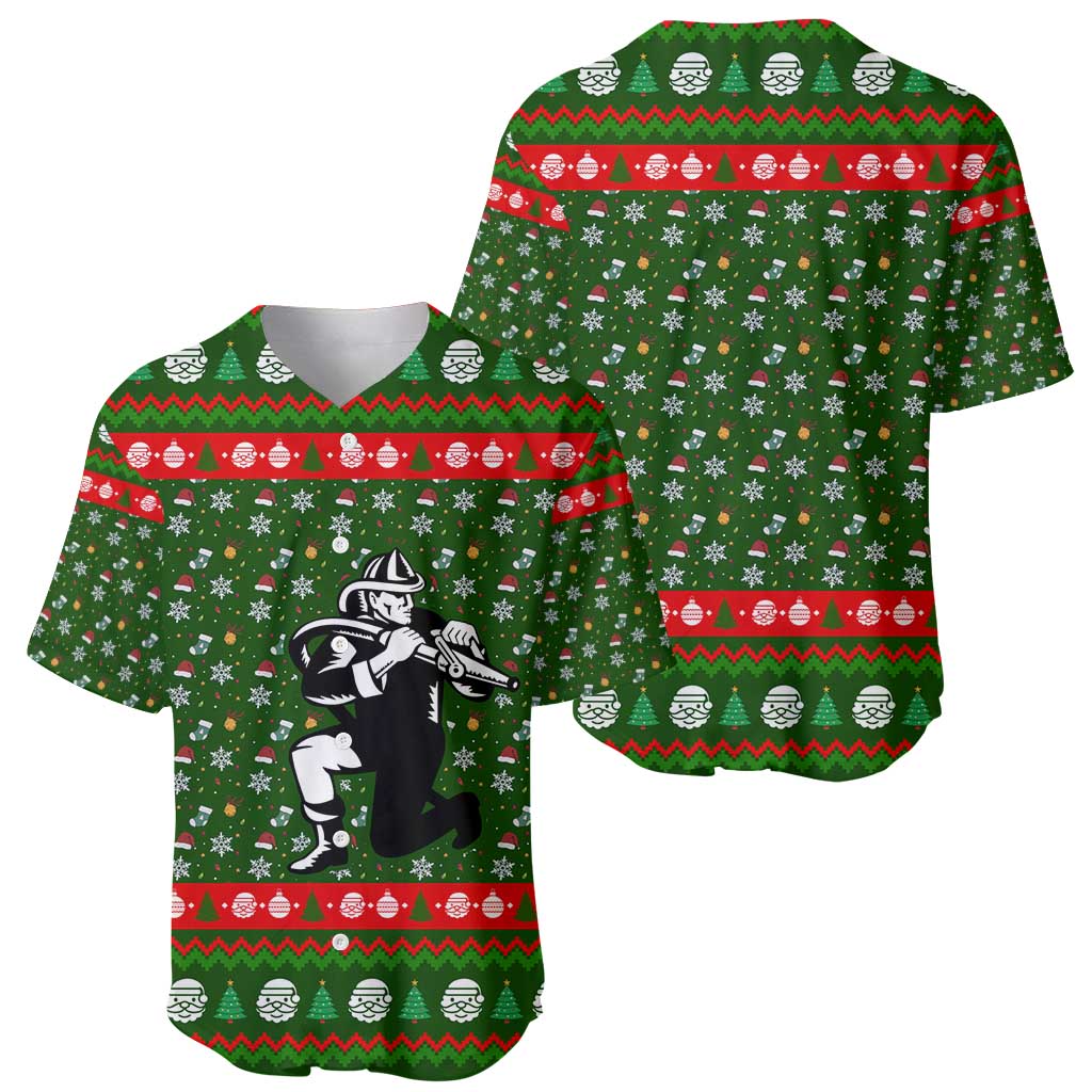 Awesome Firefighter Christmas Baseball Jersey Xmas Holiday Patterns - Wonder Print Shop