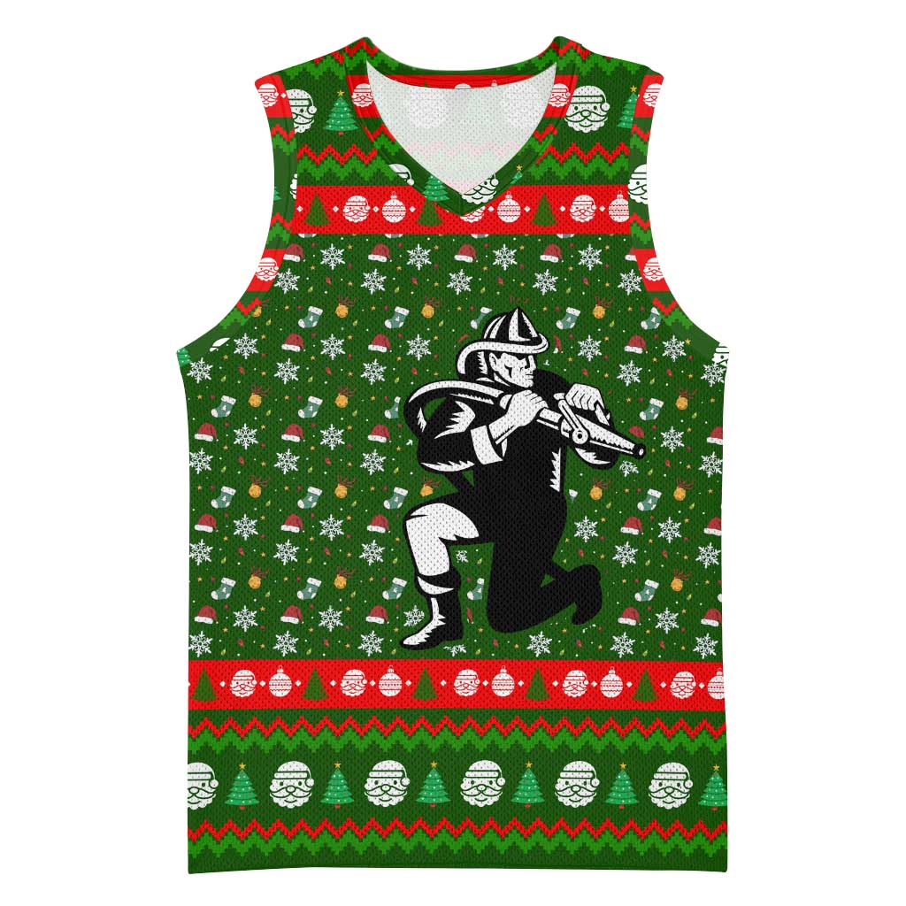 Awesome Firefighter Christmas Basketball Jersey Xmas Holiday Patterns - Wonder Print Shop