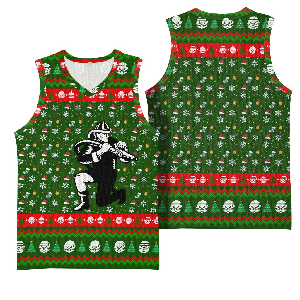 Awesome Firefighter Christmas Basketball Jersey Xmas Holiday Patterns - Wonder Print Shop