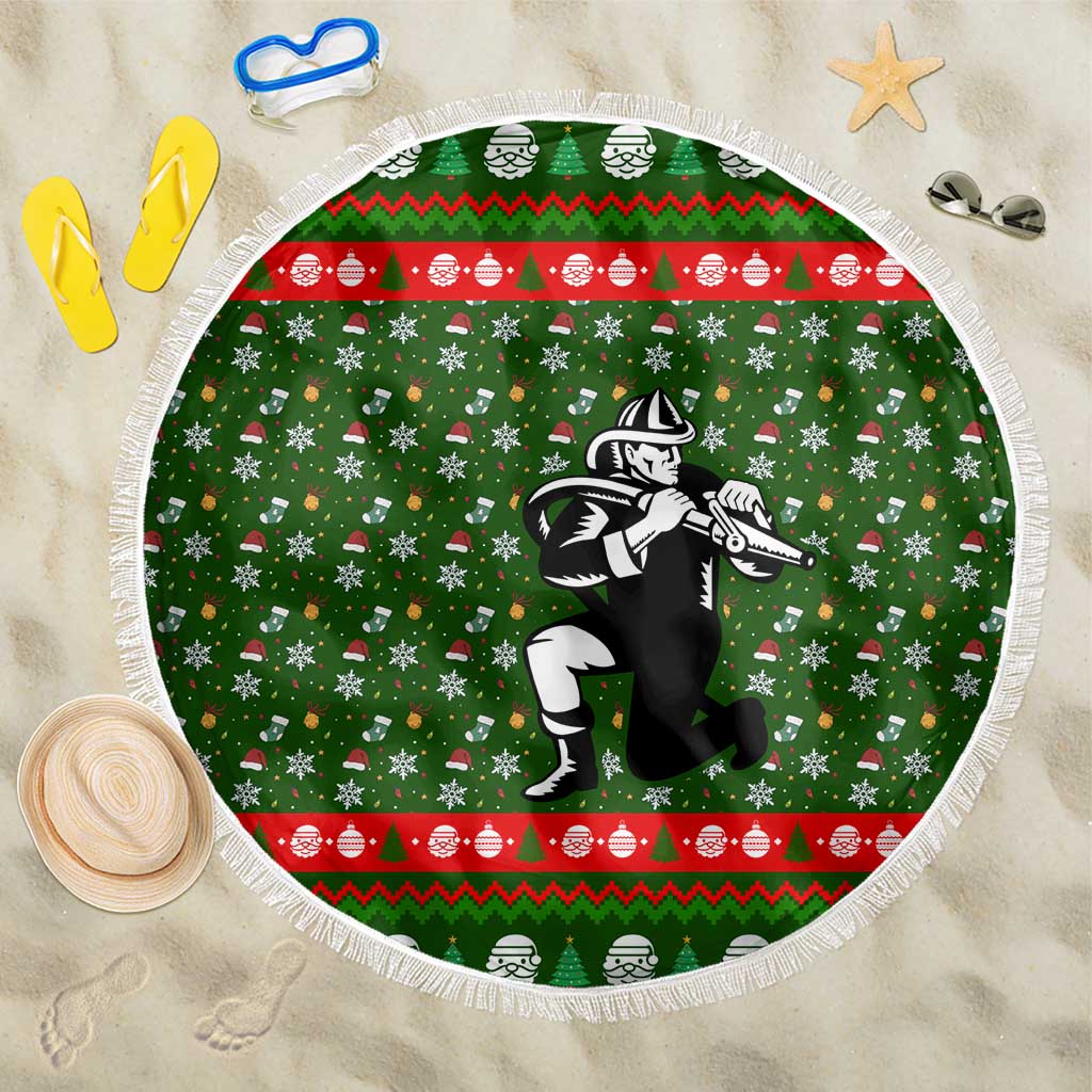 Awesome Firefighter Christmas Beach Blanket Xmas Holiday Patterns - Wonder Print Shop