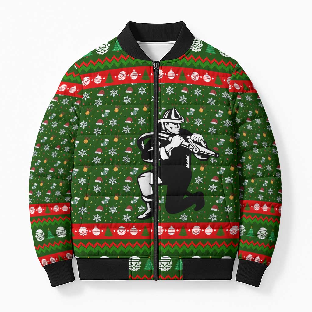 Awesome Firefighter Christmas Bomber Puffer Jacket Xmas Holiday Patterns - Wonder Print Shop