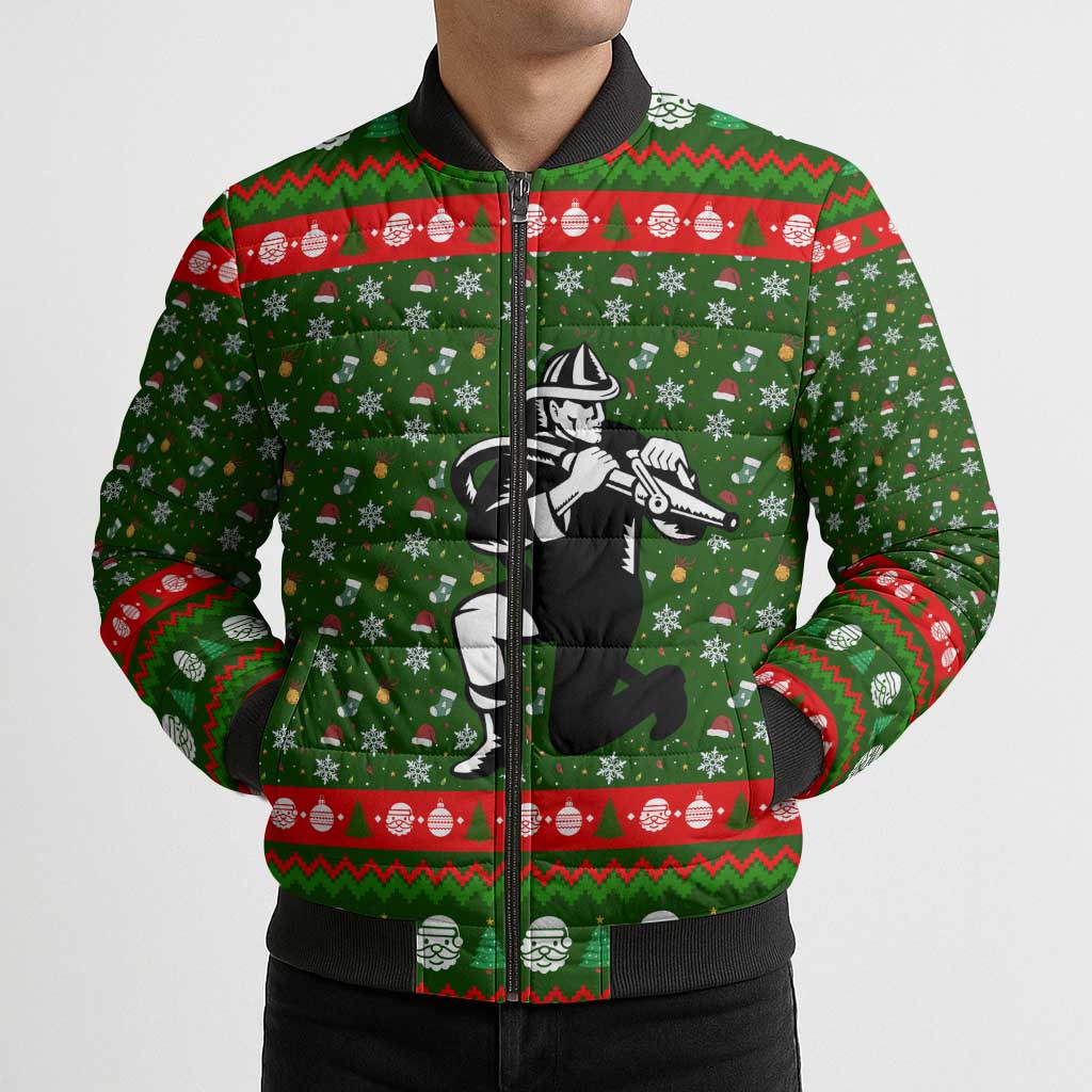 Awesome Firefighter Christmas Bomber Puffer Jacket Xmas Holiday Patterns - Wonder Print Shop