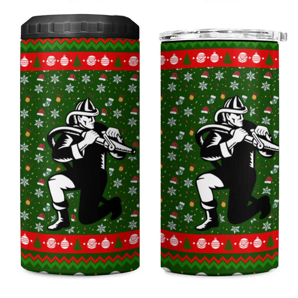 Awesome Firefighter Christmas 4 in 1 Can Cooler Tumbler Xmas Holiday Patterns - Wonder Print Shop