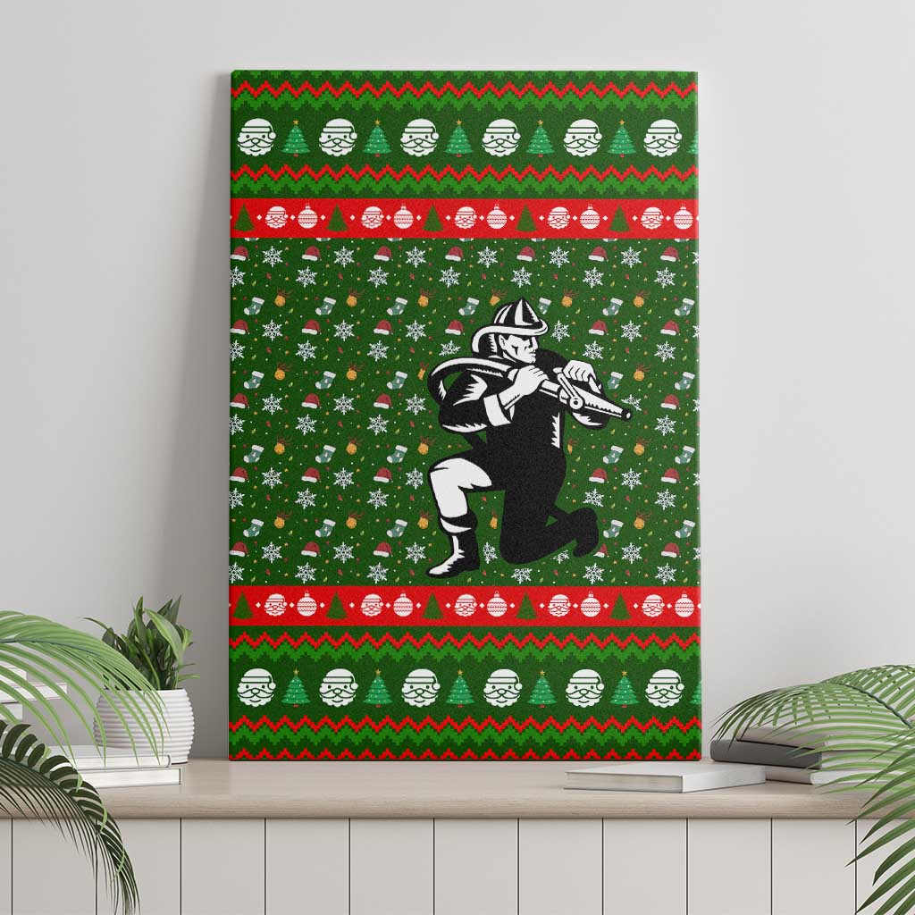 Awesome Firefighter Christmas Canvas Wall Art Xmas Holiday Patterns - Wonder Print Shop
