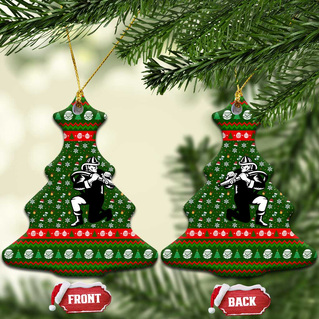 Awesome Firefighter Christmas Ceramic Ornament Xmas Holiday Patterns - Wonder Print Shop