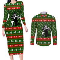 Awesome Firefighter Christmas Couples Matching Long Sleeve Bodycon Dress and Long Sleeve Button Shirt Xmas Holiday Patterns - Wonder Print Shop