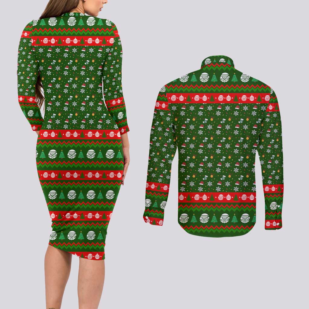 Awesome Firefighter Christmas Couples Matching Long Sleeve Bodycon Dress and Long Sleeve Button Shirt Xmas Holiday Patterns - Wonder Print Shop