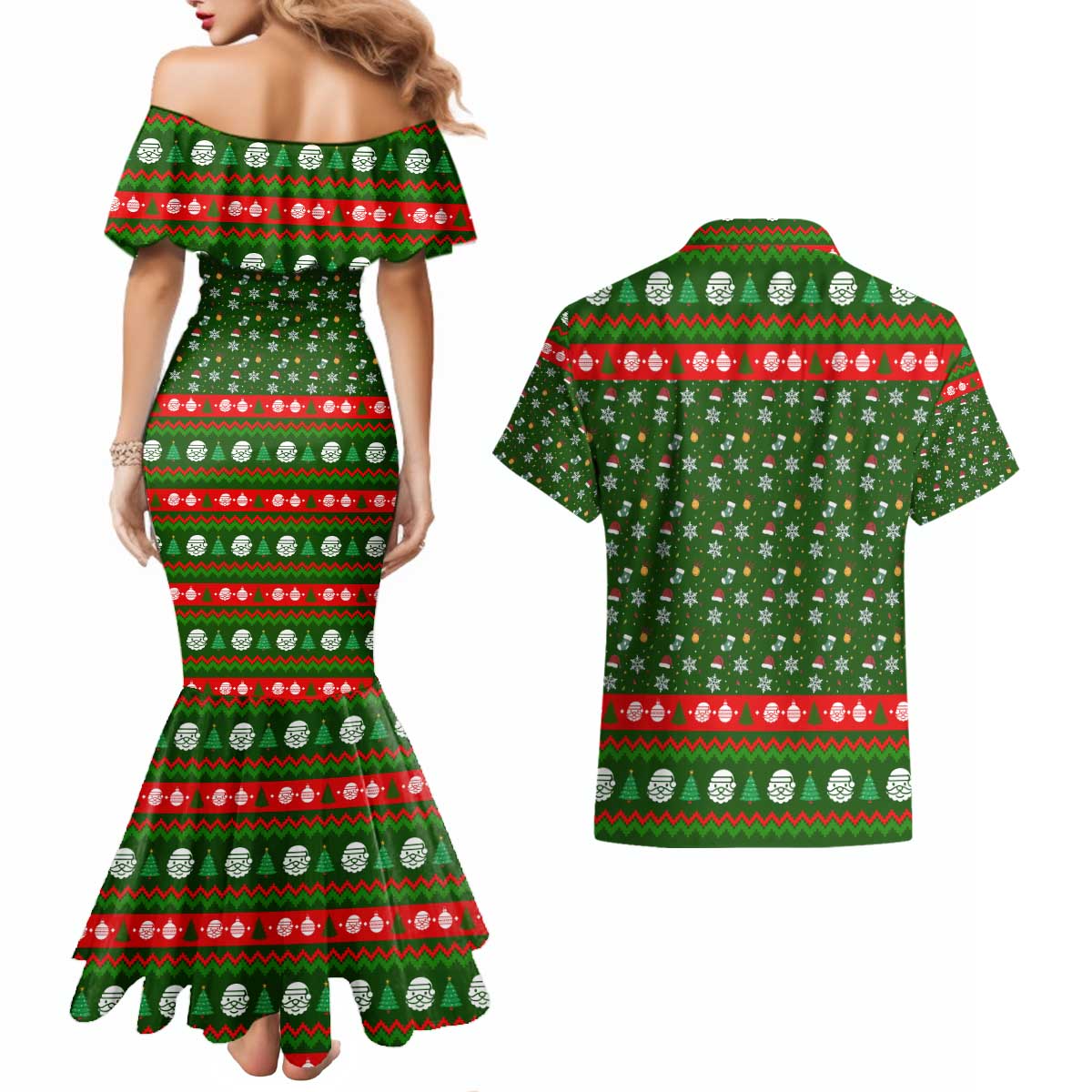 Awesome Firefighter Christmas Couples Matching Mermaid Dress and Hawaiian Shirt Xmas Holiday Patterns - Wonder Print Shop