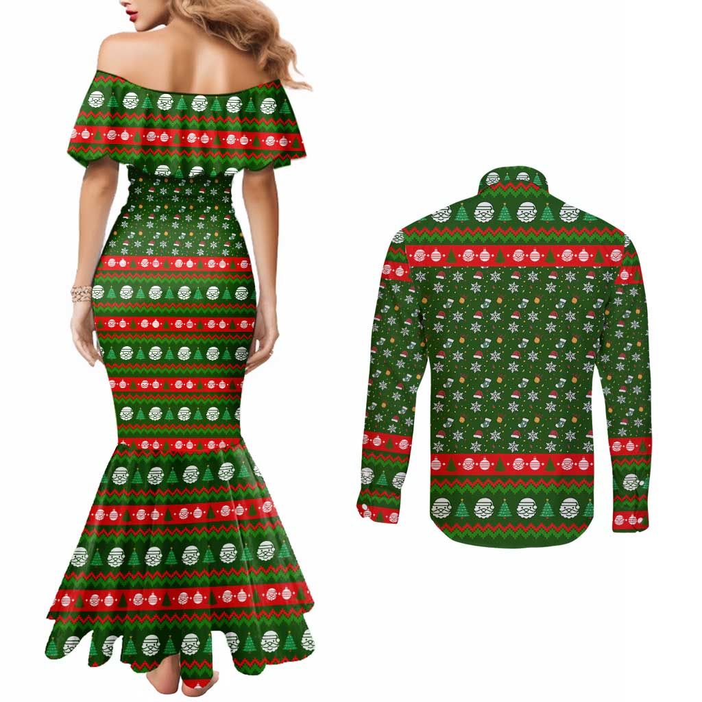 Awesome Firefighter Christmas Couples Matching Mermaid Dress and Long Sleeve Button Shirt Xmas Holiday Patterns - Wonder Print Shop
