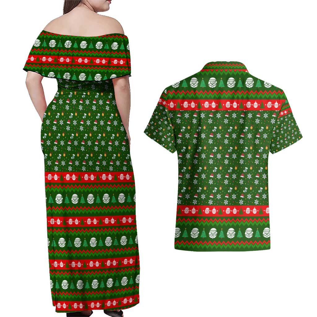 Awesome Firefighter Christmas Couples Matching Off Shoulder Maxi Dress and Hawaiian Shirt Xmas Holiday Patterns - Wonder Print Shop