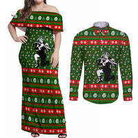 Awesome Firefighter Christmas Couples Matching Off Shoulder Maxi Dress and Long Sleeve Button Shirt Xmas Holiday Patterns - Wonder Print Shop