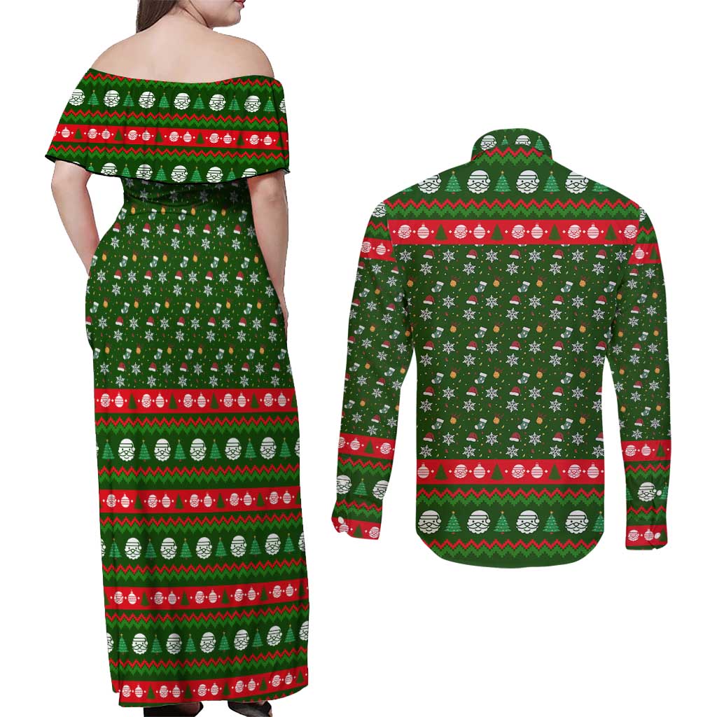 Awesome Firefighter Christmas Couples Matching Off Shoulder Maxi Dress and Long Sleeve Button Shirt Xmas Holiday Patterns - Wonder Print Shop
