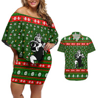 Awesome Firefighter Christmas Couples Matching Off Shoulder Short Dress and Hawaiian Shirt Xmas Holiday Patterns - Wonder Print Shop