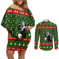 Awesome Firefighter Christmas Couples Matching Off Shoulder Short Dress and Long Sleeve Button Shirt Xmas Holiday Patterns - Wonder Print Shop