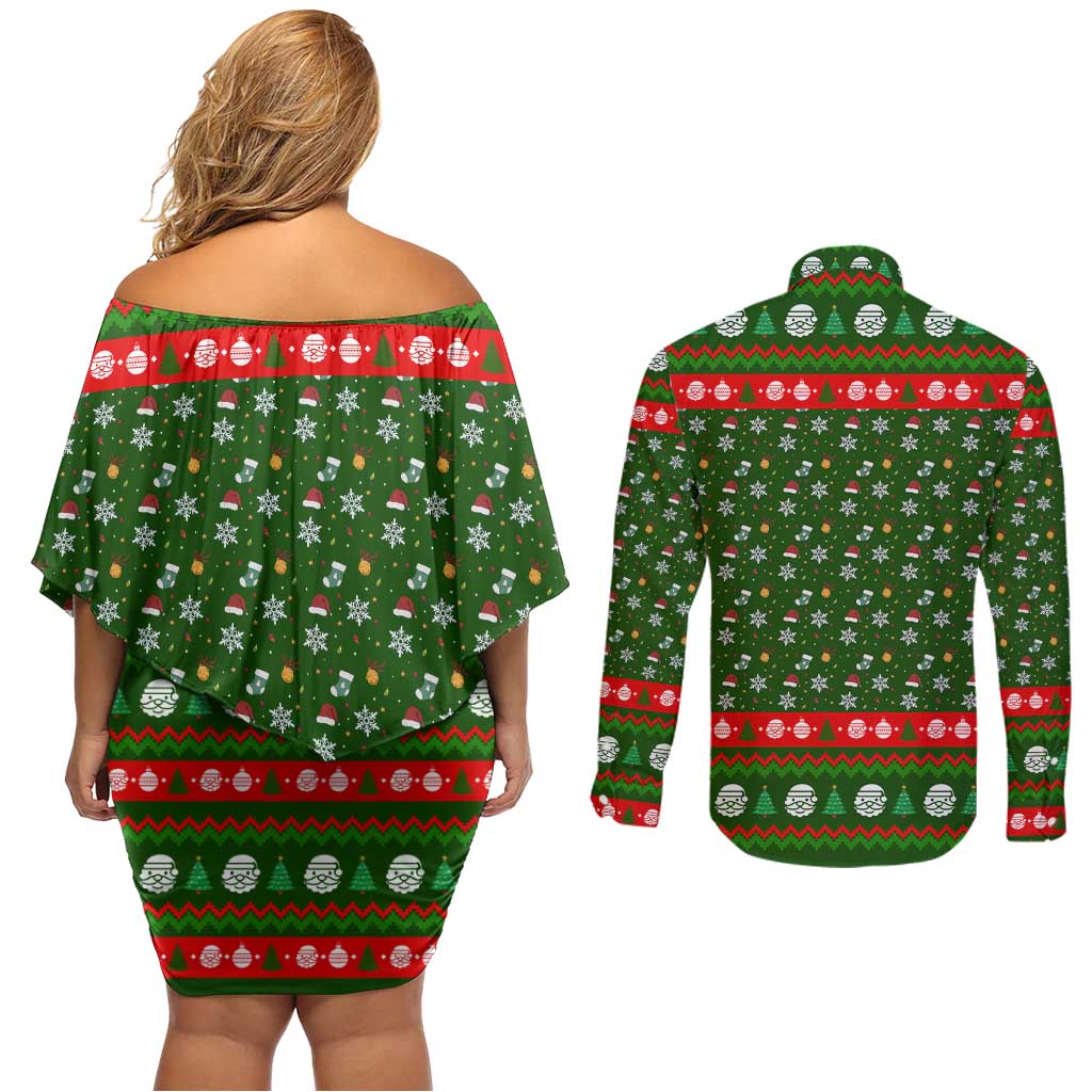 Awesome Firefighter Christmas Couples Matching Off Shoulder Short Dress and Long Sleeve Button Shirt Xmas Holiday Patterns - Wonder Print Shop