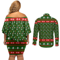 Awesome Firefighter Christmas Couples Matching Off Shoulder Short Dress and Long Sleeve Button Shirt Xmas Holiday Patterns - Wonder Print Shop