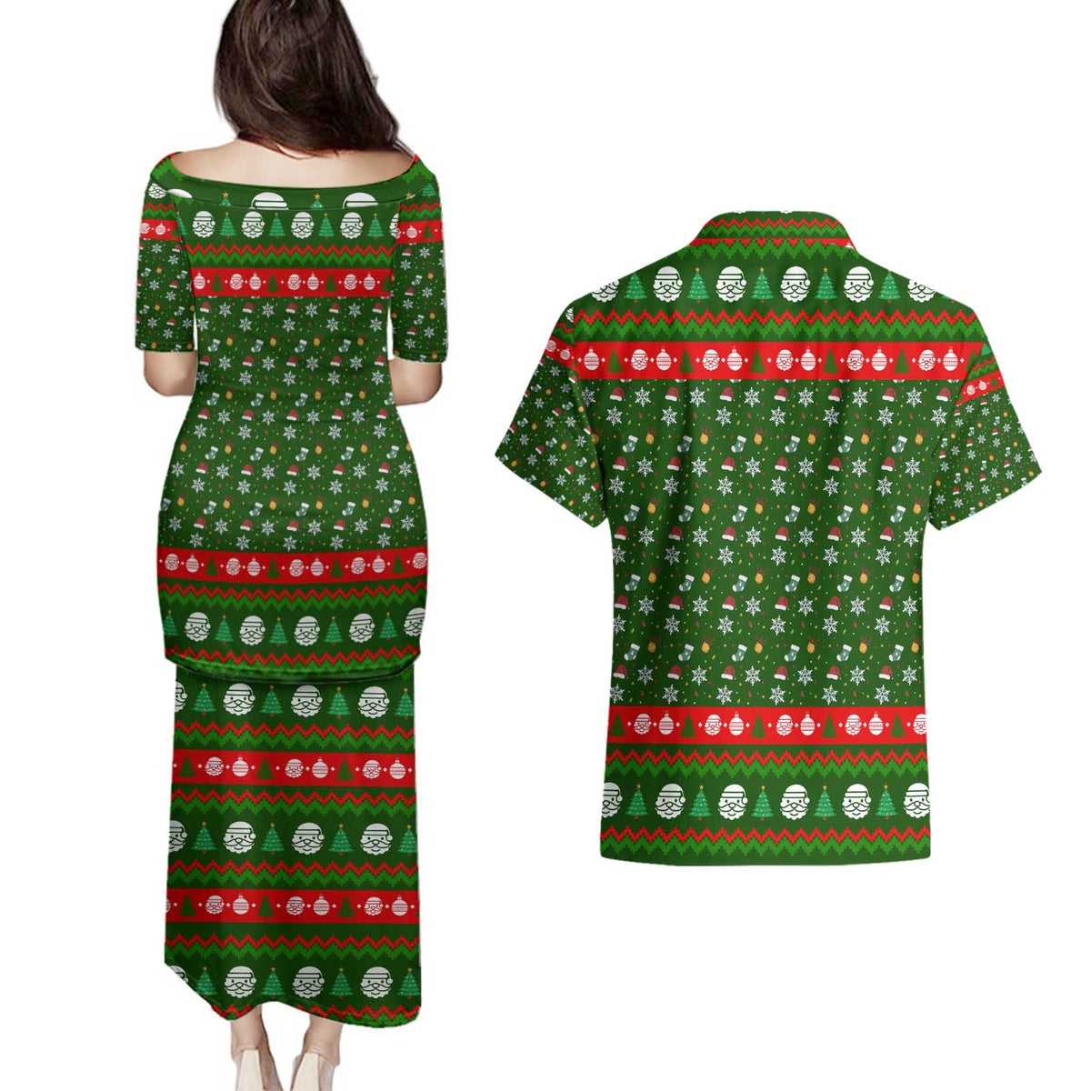 Awesome Firefighter Christmas Couples Matching Puletasi and Hawaiian Shirt Xmas Holiday Patterns - Wonder Print Shop