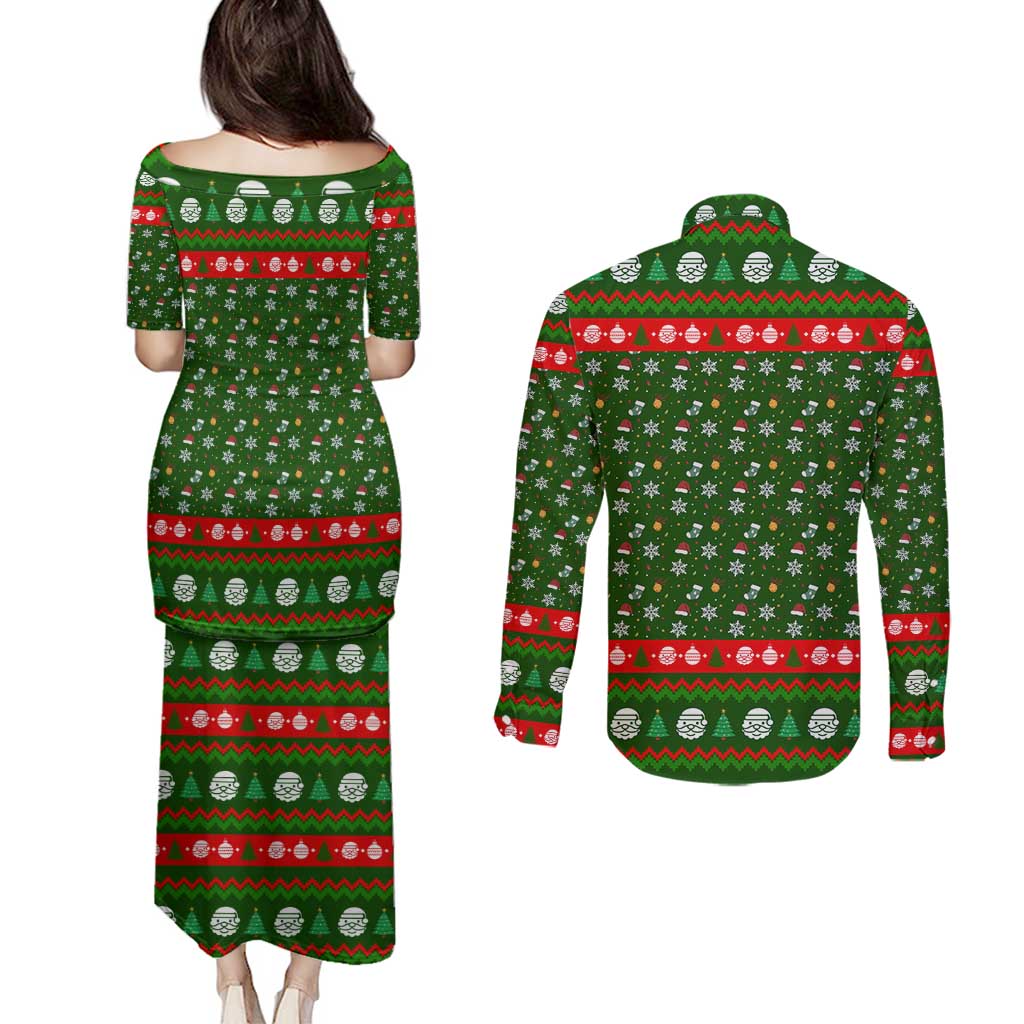 Awesome Firefighter Christmas Couples Matching Puletasi and Long Sleeve Button Shirt Xmas Holiday Patterns - Wonder Print Shop