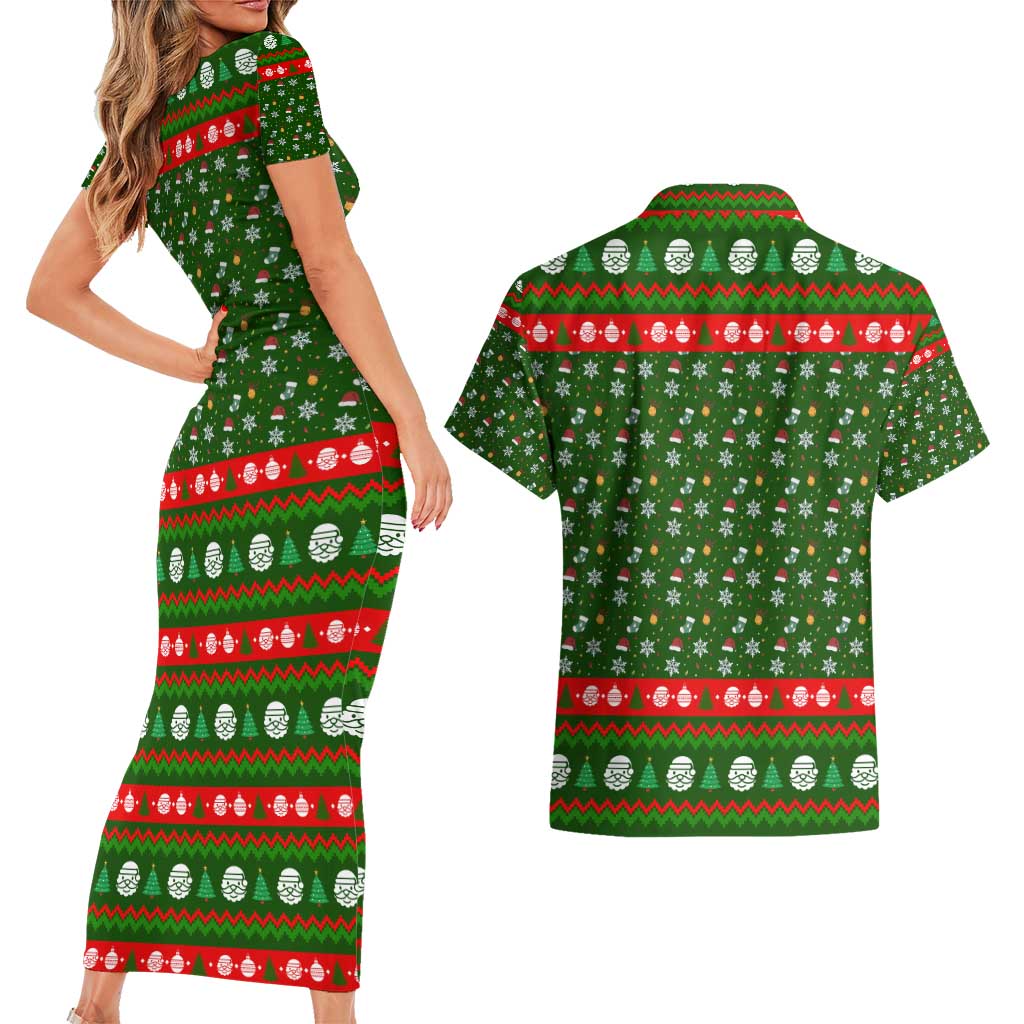 Awesome Firefighter Christmas Couples Matching Short Sleeve Bodycon Dress and Hawaiian Shirt Xmas Holiday Patterns - Wonder Print Shop