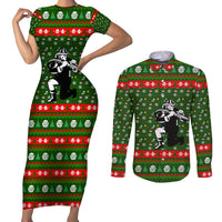 Awesome Firefighter Christmas Couples Matching Short Sleeve Bodycon Dress and Long Sleeve Button Shirt Xmas Holiday Patterns - Wonder Print Shop
