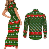 Awesome Firefighter Christmas Couples Matching Short Sleeve Bodycon Dress and Long Sleeve Button Shirt Xmas Holiday Patterns - Wonder Print Shop