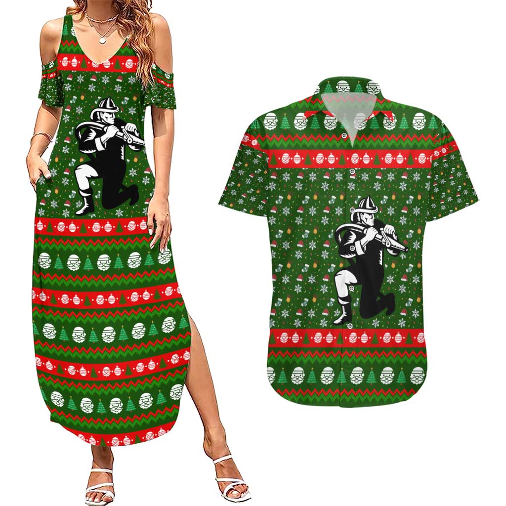 Awesome Firefighter Christmas Couples Matching Summer Maxi Dress and Hawaiian Shirt Xmas Holiday Patterns - Wonder Print Shop