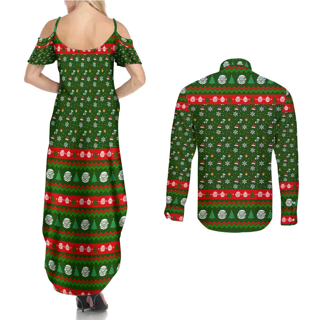 Awesome Firefighter Christmas Couples Matching Summer Maxi Dress and Long Sleeve Button Shirt Xmas Holiday Patterns - Wonder Print Shop
