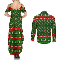 Awesome Firefighter Christmas Couples Matching Summer Maxi Dress and Long Sleeve Button Shirt Xmas Holiday Patterns - Wonder Print Shop