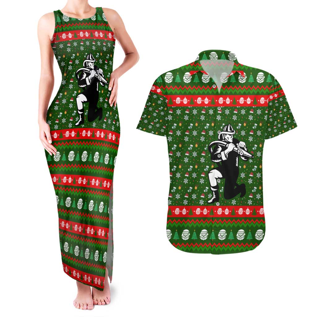 Awesome Firefighter Christmas Couples Matching Tank Maxi Dress and Hawaiian Shirt Xmas Holiday Patterns - Wonder Print Shop