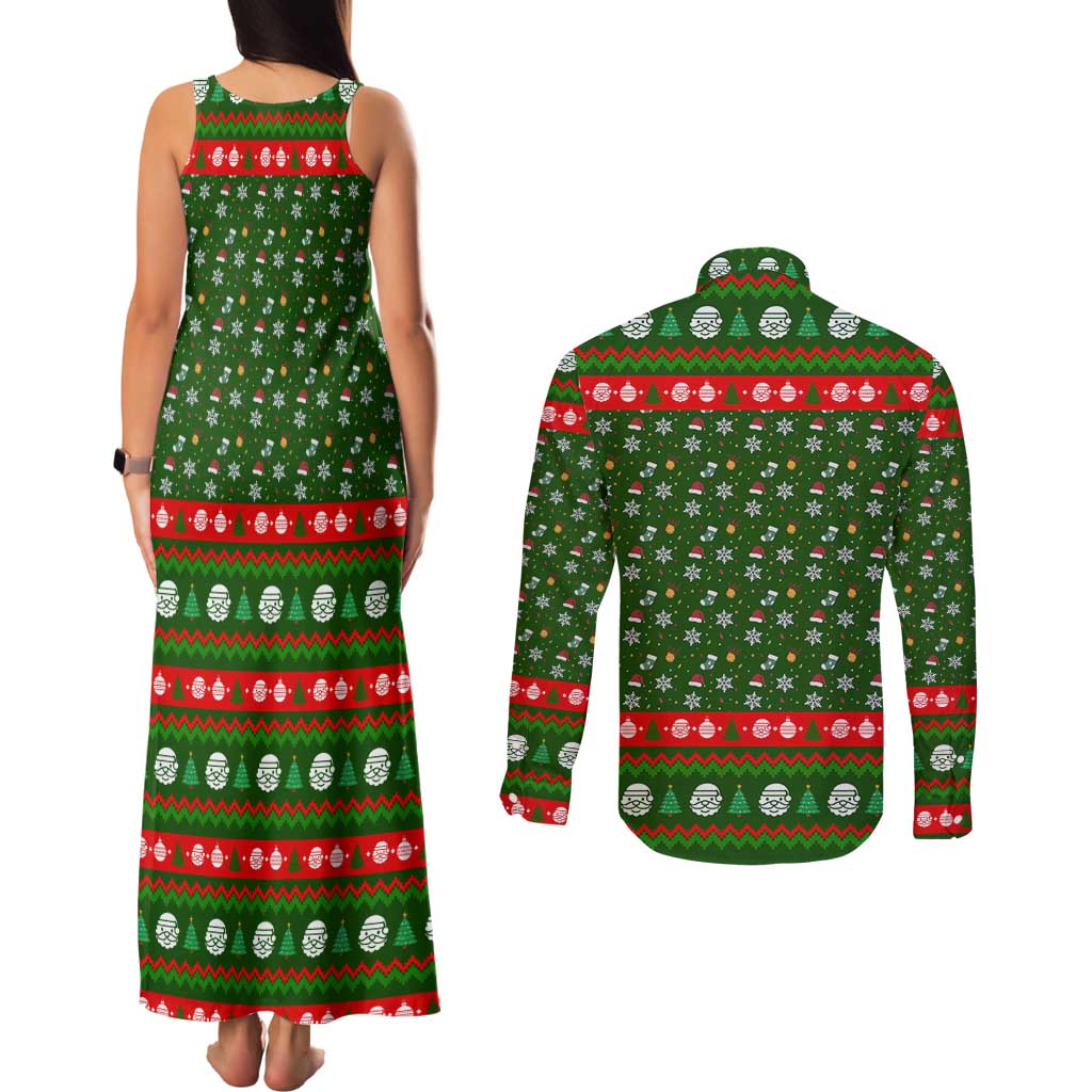 Awesome Firefighter Christmas Couples Matching Tank Maxi Dress and Long Sleeve Button Shirt Xmas Holiday Patterns - Wonder Print Shop