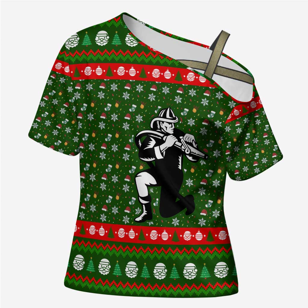Awesome Firefighter Christmas Cross Shoulder Shirt Xmas Holiday Patterns - Wonder Print Shop