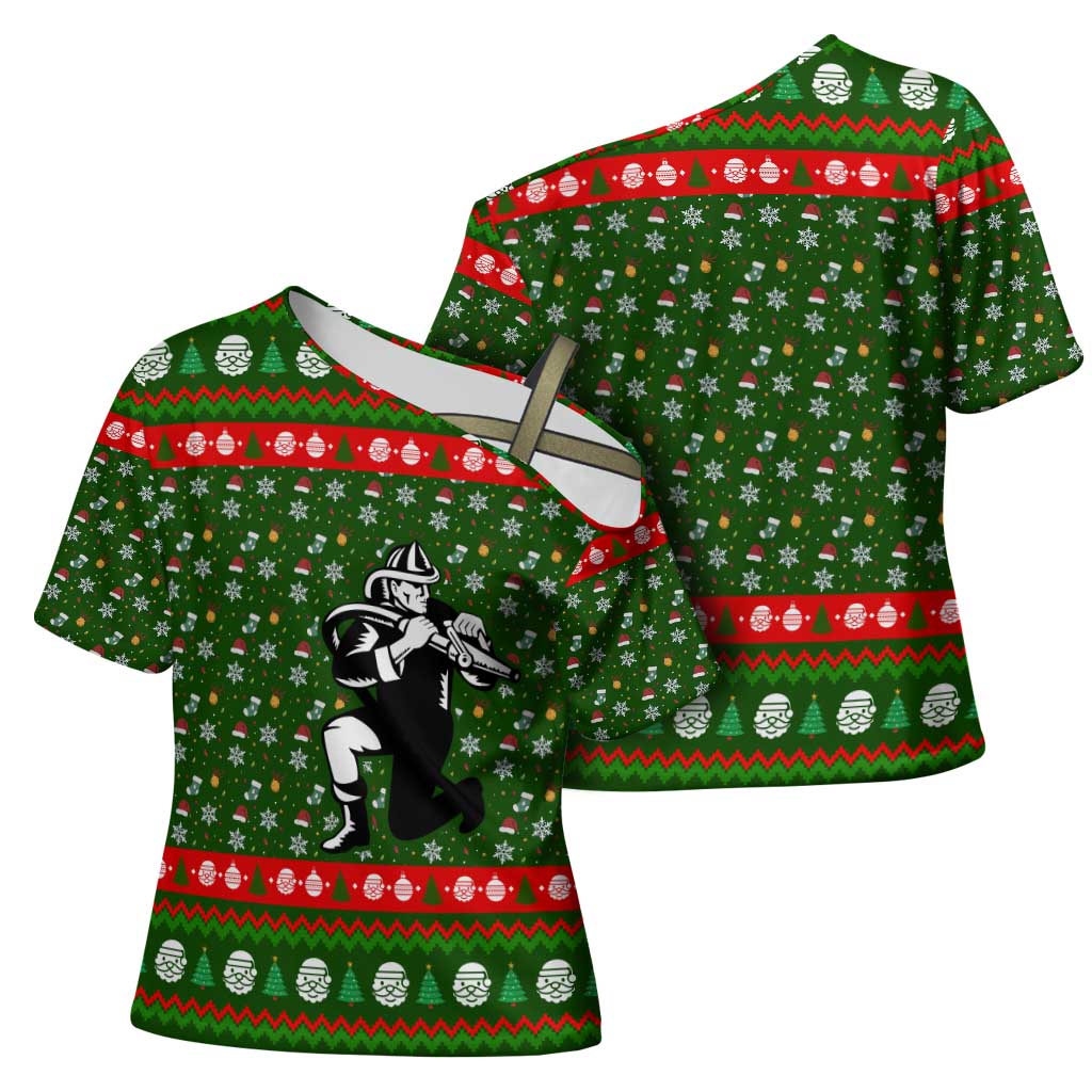 Awesome Firefighter Christmas Cross Shoulder Shirt Xmas Holiday Patterns - Wonder Print Shop