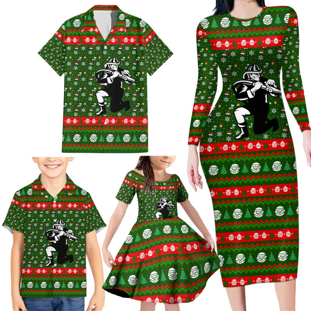 Awesome Firefighter Christmas Family Matching Long Sleeve Bodycon Dress and Hawaiian Shirt Xmas Holiday Patterns - Wonder Print Shop