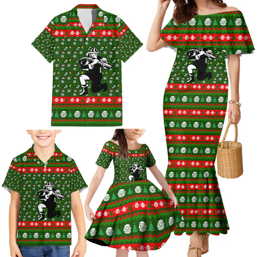 Awesome Firefighter Christmas Family Matching Mermaid Dress and Hawaiian Shirt Xmas Holiday Patterns - Wonder Print Shop