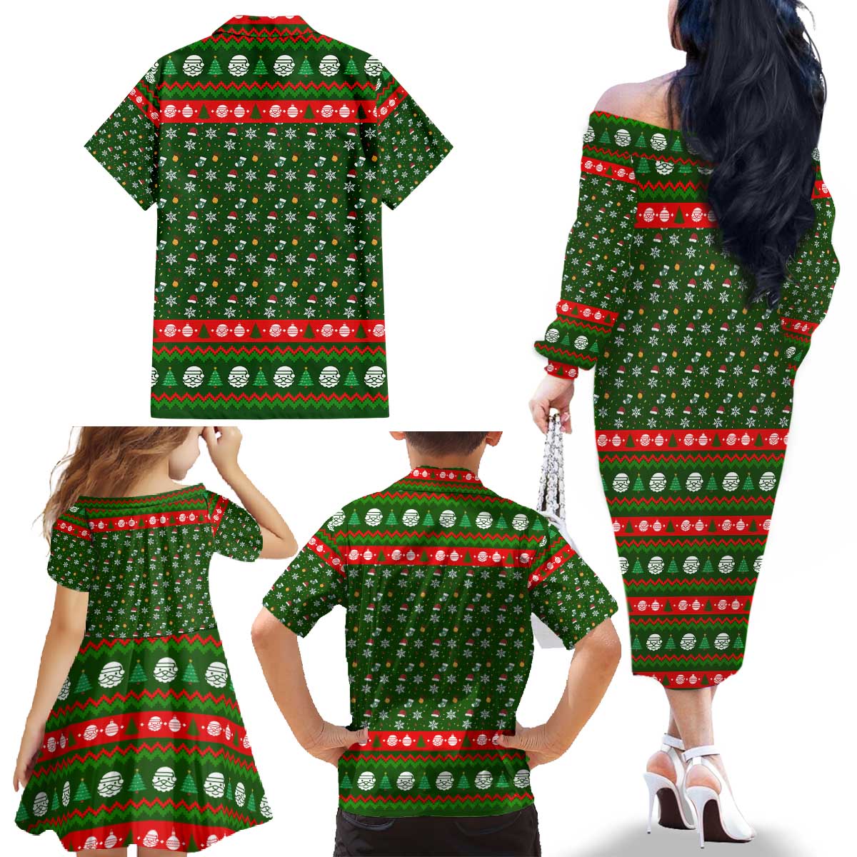 Awesome Firefighter Christmas Family Matching Off The Shoulder Long Sleeve Dress and Hawaiian Shirt Xmas Holiday Patterns - Wonder Print Shop