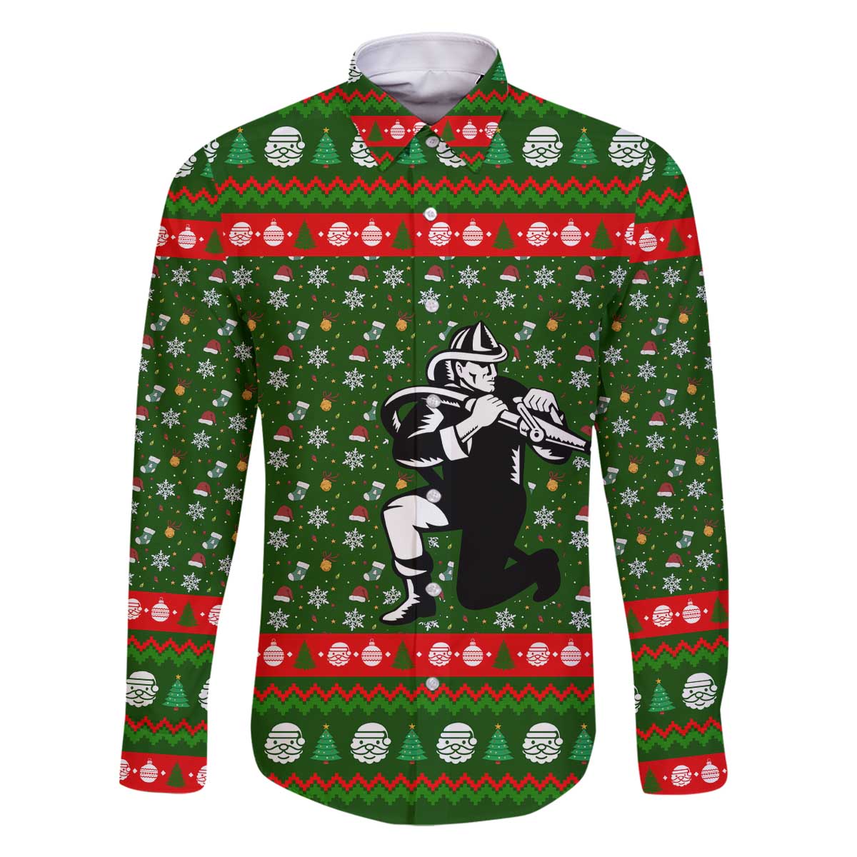 Awesome Firefighter Christmas Family Matching Off The Shoulder Long Sleeve Dress and Hawaiian Shirt Xmas Holiday Patterns - Wonder Print Shop
