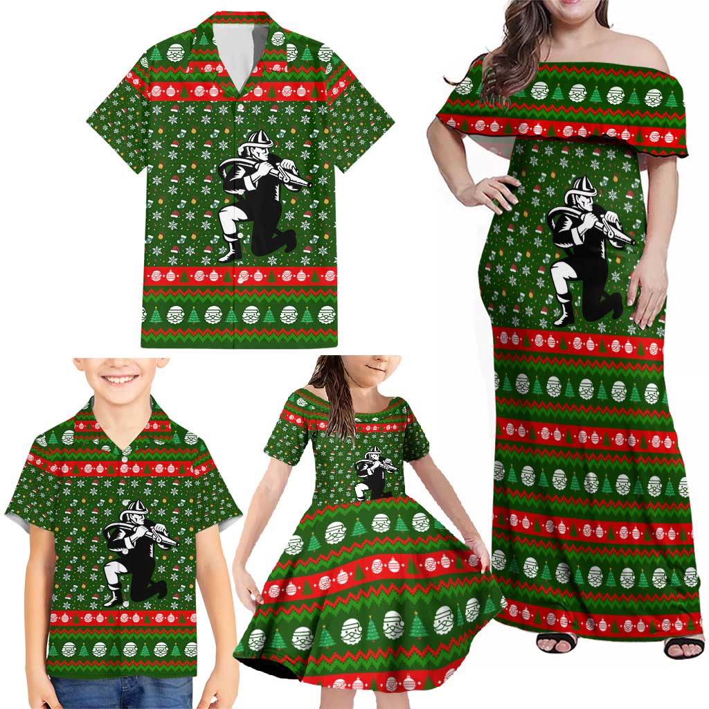 Awesome Firefighter Christmas Family Matching Off Shoulder Maxi Dress and Hawaiian Shirt Xmas Holiday Patterns - Wonder Print Shop