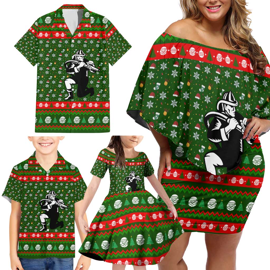 Awesome Firefighter Christmas Family Matching Off Shoulder Short Dress and Hawaiian Shirt Xmas Holiday Patterns - Wonder Print Shop