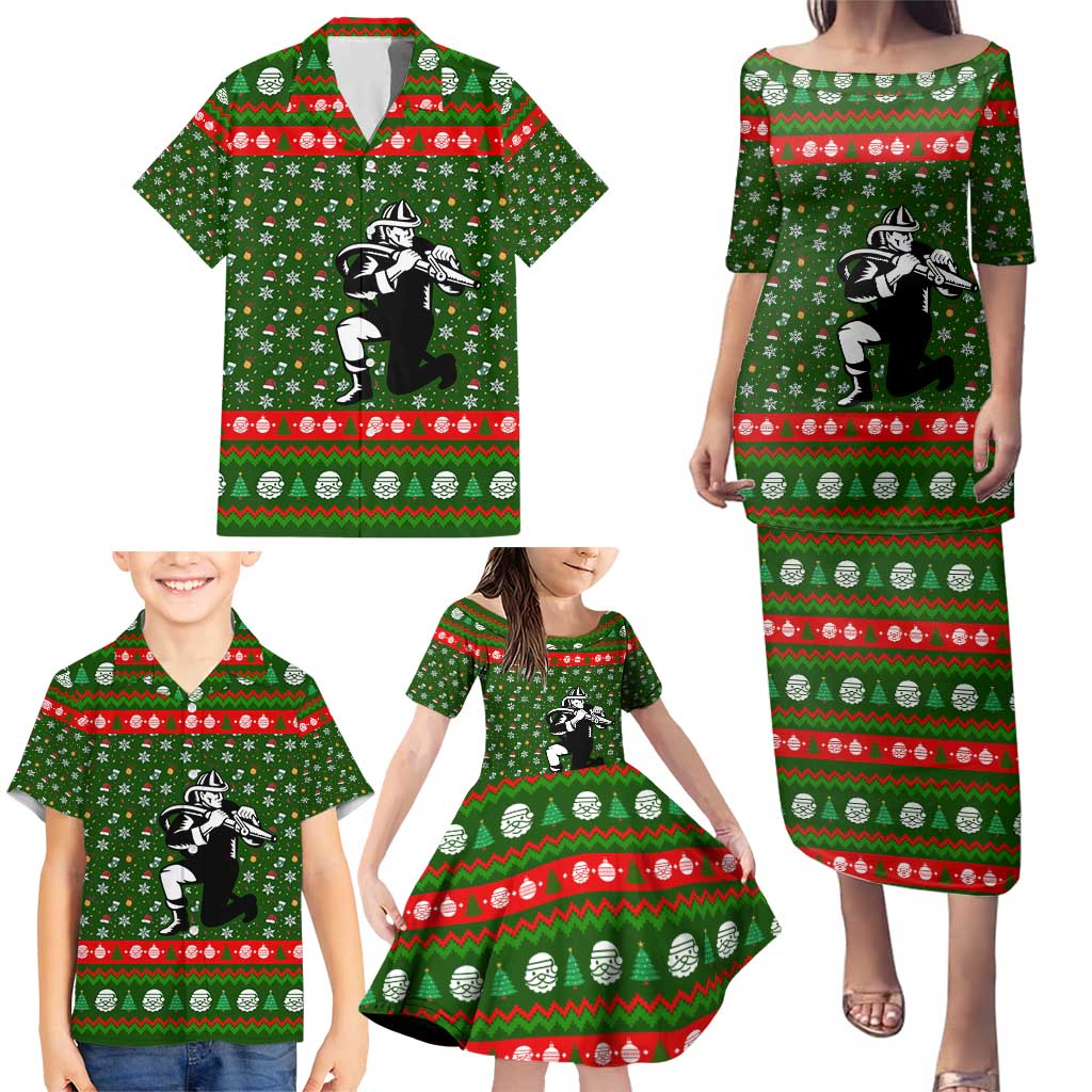 Awesome Firefighter Christmas Family Matching Puletasi and Hawaiian Shirt Xmas Holiday Patterns - Wonder Print Shop