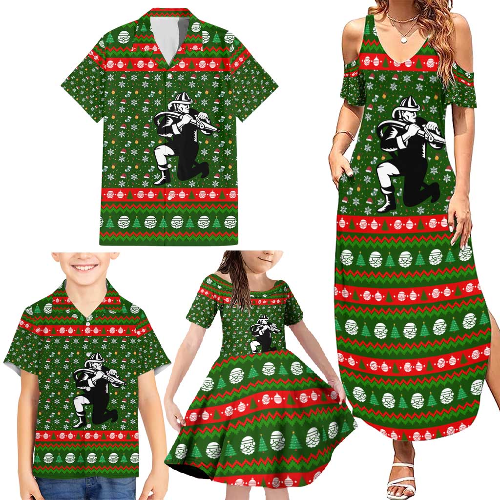 Awesome Firefighter Christmas Family Matching Summer Maxi Dress and Hawaiian Shirt Xmas Holiday Patterns - Wonder Print Shop