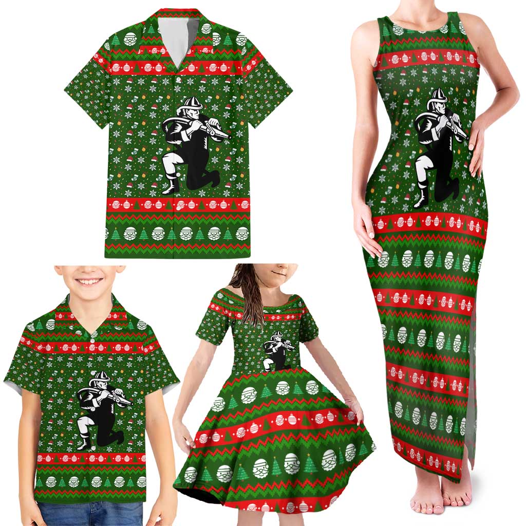 Awesome Firefighter Christmas Family Matching Tank Maxi Dress and Hawaiian Shirt Xmas Holiday Patterns - Wonder Print Shop