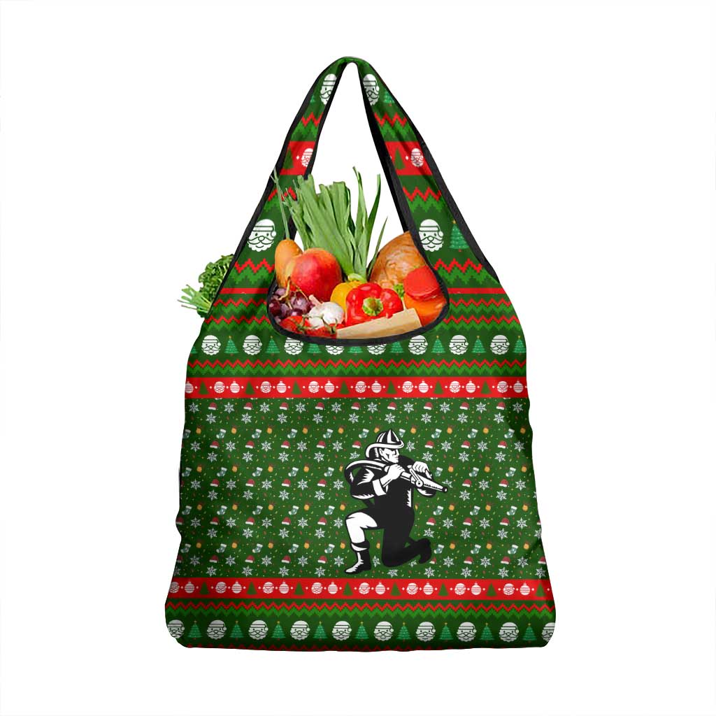 Awesome Firefighter Christmas Grocery Bag Xmas Holiday Patterns - Wonder Print Shop