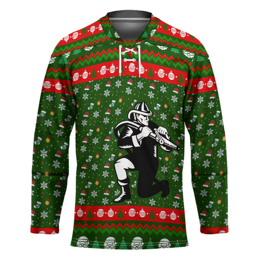 Awesome Firefighter Christmas Hockey Jersey Xmas Holiday Patterns - Wonder Print Shop