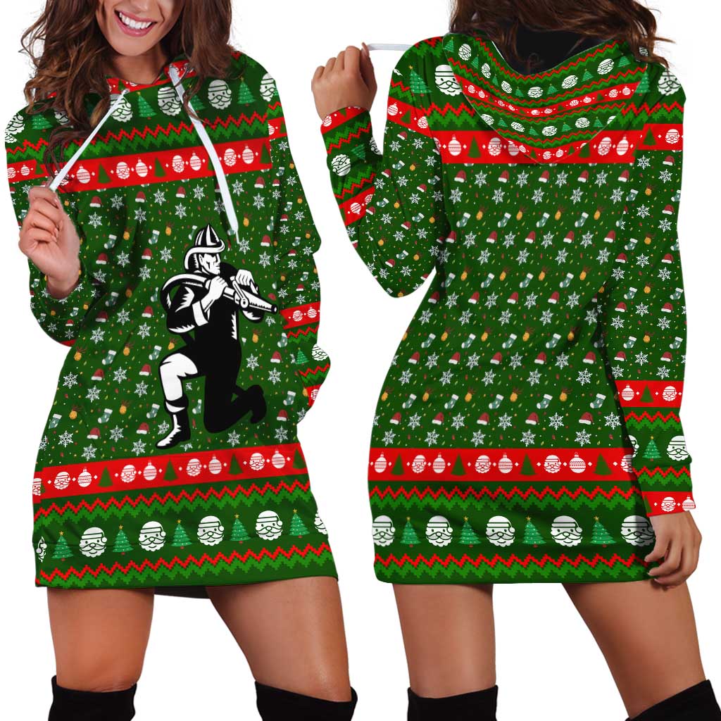 Awesome Firefighter Christmas Hoodie Dress Xmas Holiday Patterns - Wonder Print Shop