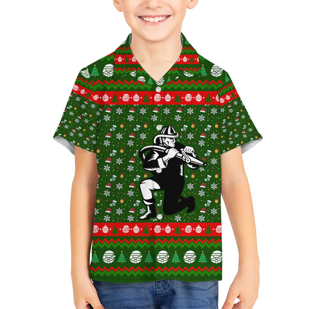 Awesome Firefighter Christmas Kid Hawaiian Shirt Xmas Holiday Patterns - Wonder Print Shop